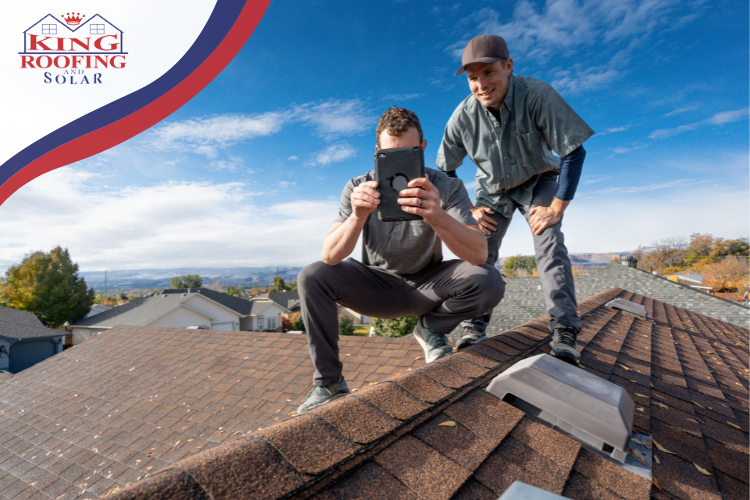 Roofing contractor in Mabank, TX assessing storm damage on a residential roof