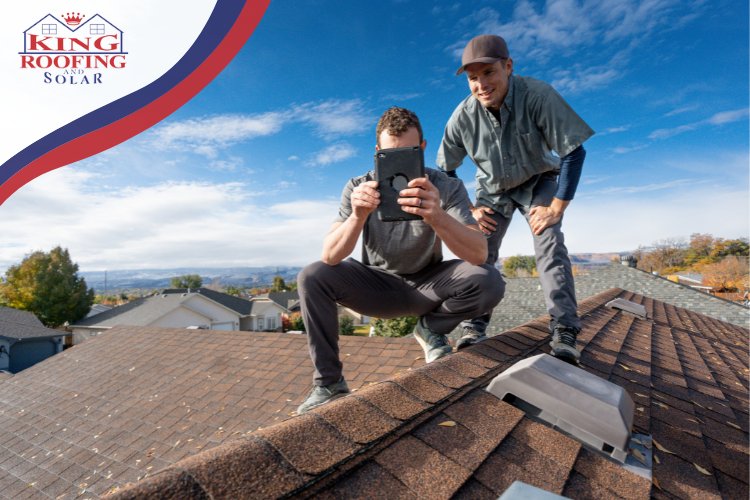 Roofing contractor in Mabank, TX assessing storm damage on a residential roof